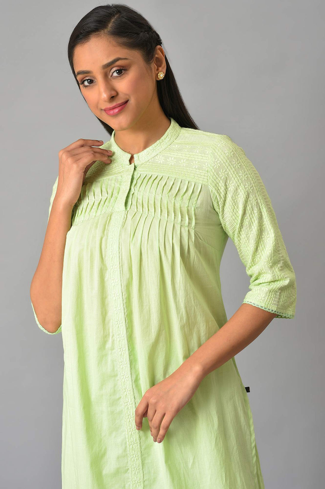 Pista Green Schiffli kurta And Palazzo Set