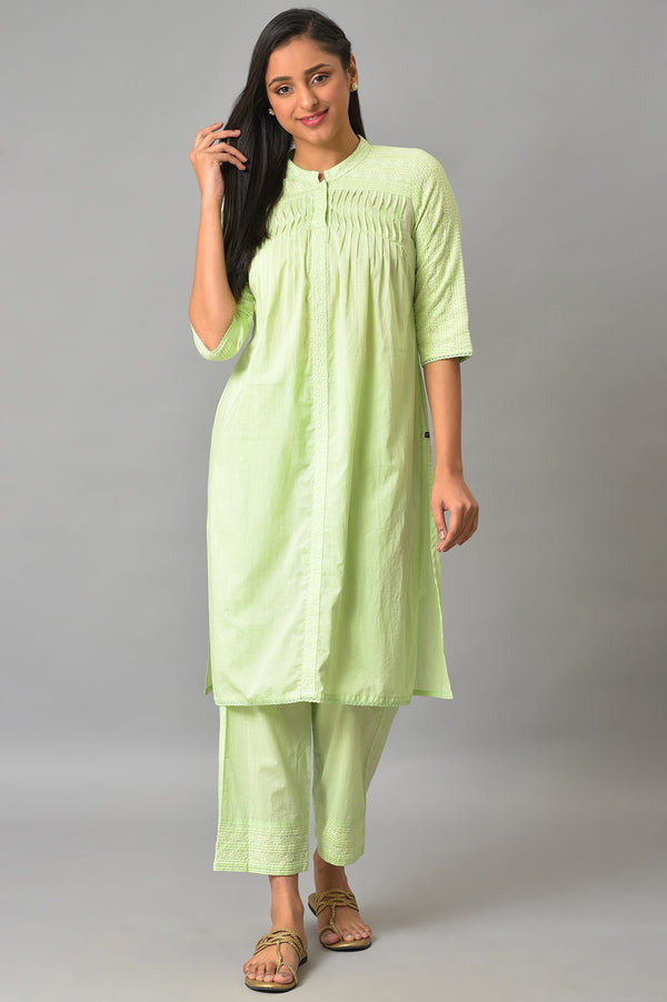 Pista Green Schiffli kurta And Palazzo Set