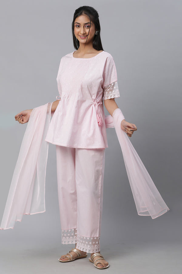 Pink Floral kurta, Pants & Dupatta