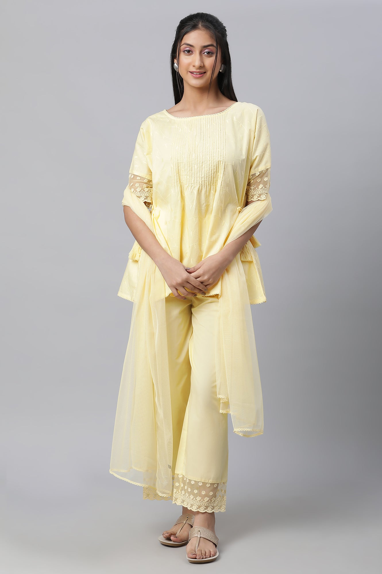 Yellow Floral kurta, Pants &amp; Dupatta