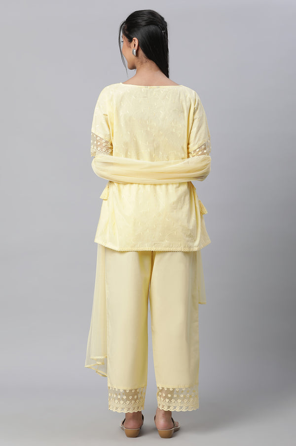 Yellow Floral kurta, Pants & Dupatta