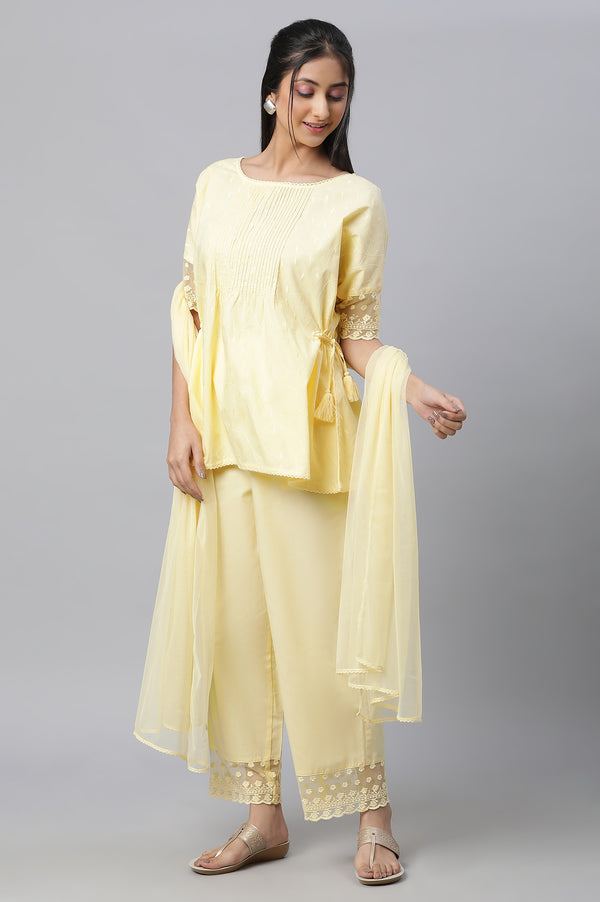 Yellow Floral kurta, Pants & Dupatta