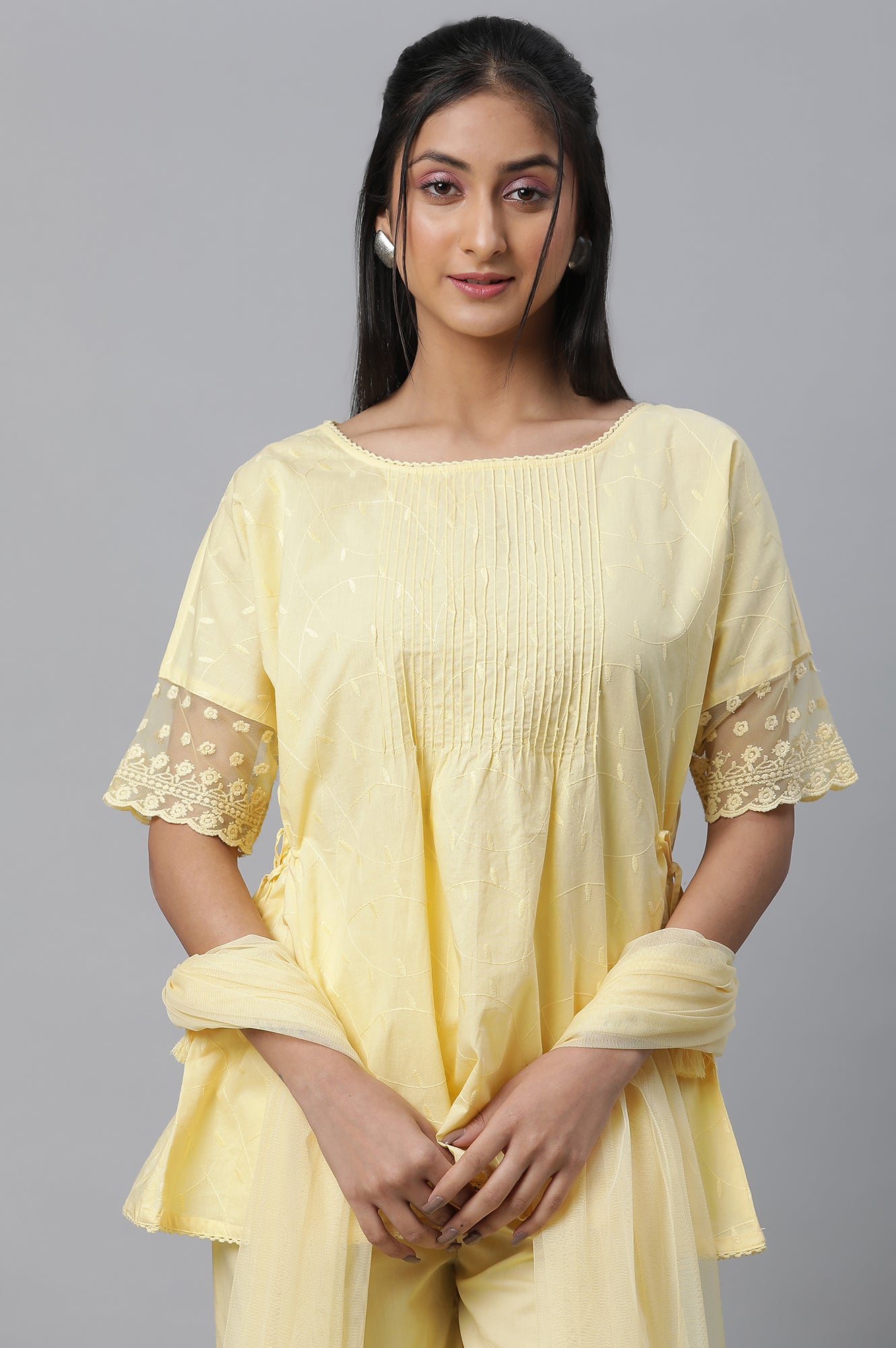 Yellow Floral kurta, Pants &amp; Dupatta