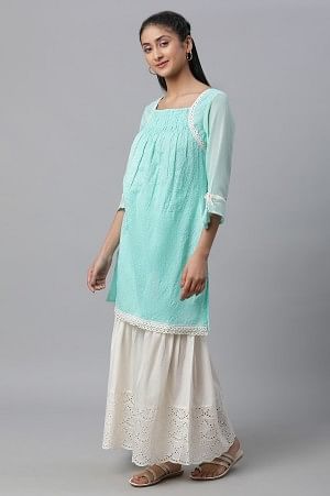 Green Schffli Kurta, Sharara and Dupatta Set