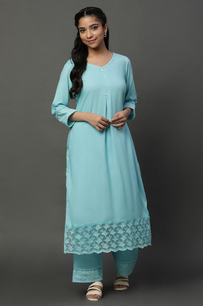 Blue Embroidered Causal Kurta and Palazzo Co-ord Set