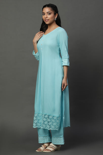 Blue Embroidered Causal Kurta and Palazzo Co-ord Set