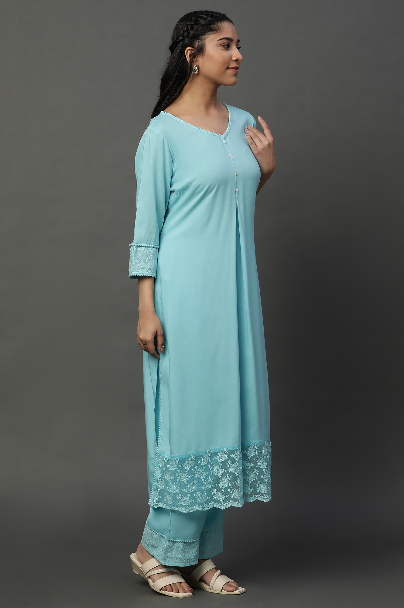 Blue Embroidered Causal Kurta and Palazzo Co-ord Set