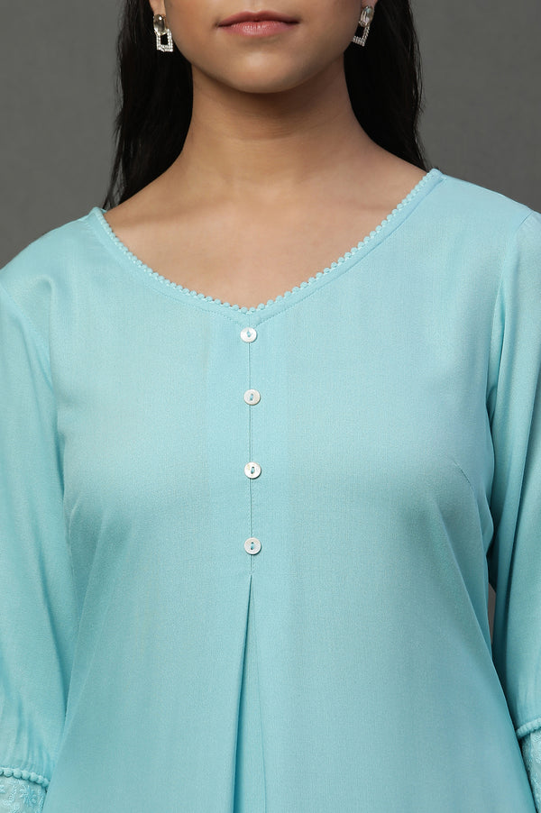 Blue Embroidered Causal Kurta and Palazzo Co-ord Set
