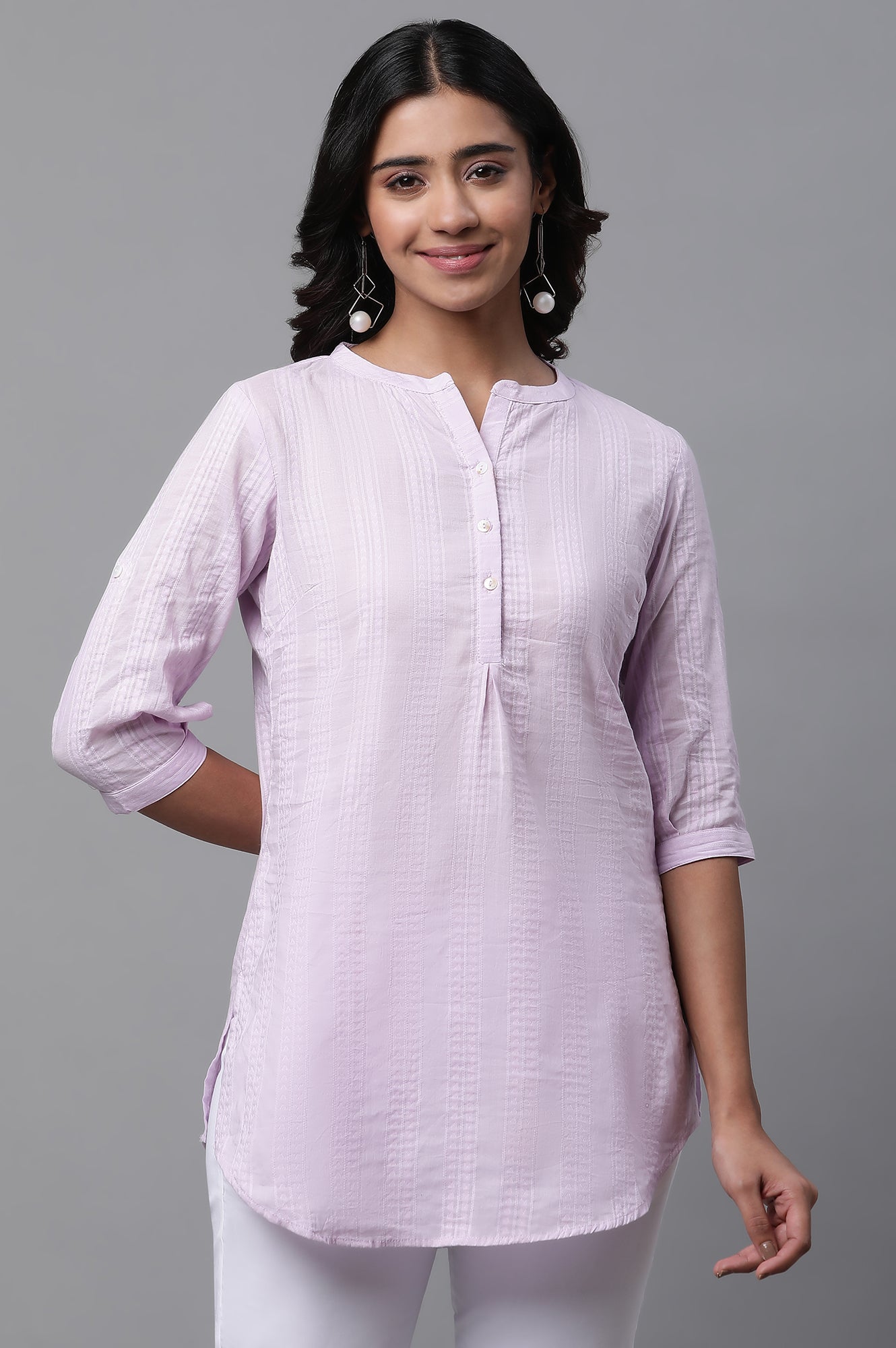 Purple Cotton Yarn-Dyed Kurti