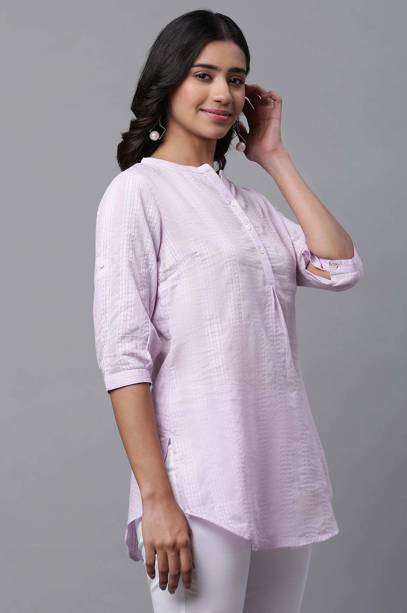 Purple Cotton Yarn-Dyed Kurti