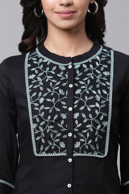 Black Embroidered Short Top