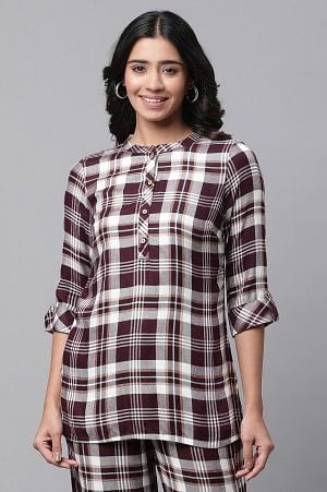 Maroon Checker Short Kurti - XS