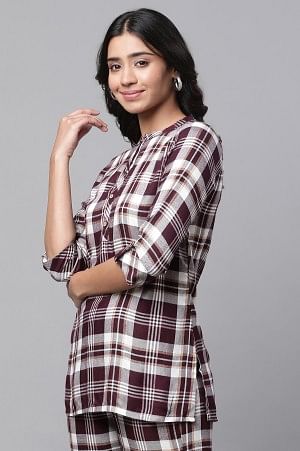 Maroon Checker Short Kurti