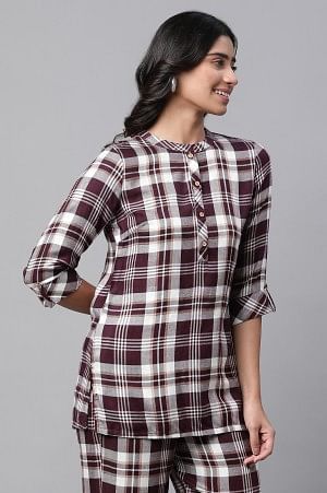 Maroon Checker Short Kurti