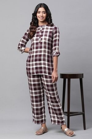 Maroon Checker Short Kurti