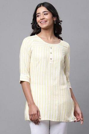 Yellow Stripe Printed Short Kurti - XS