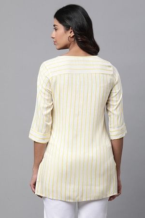 Yellow Stripe Printed Short Kurti