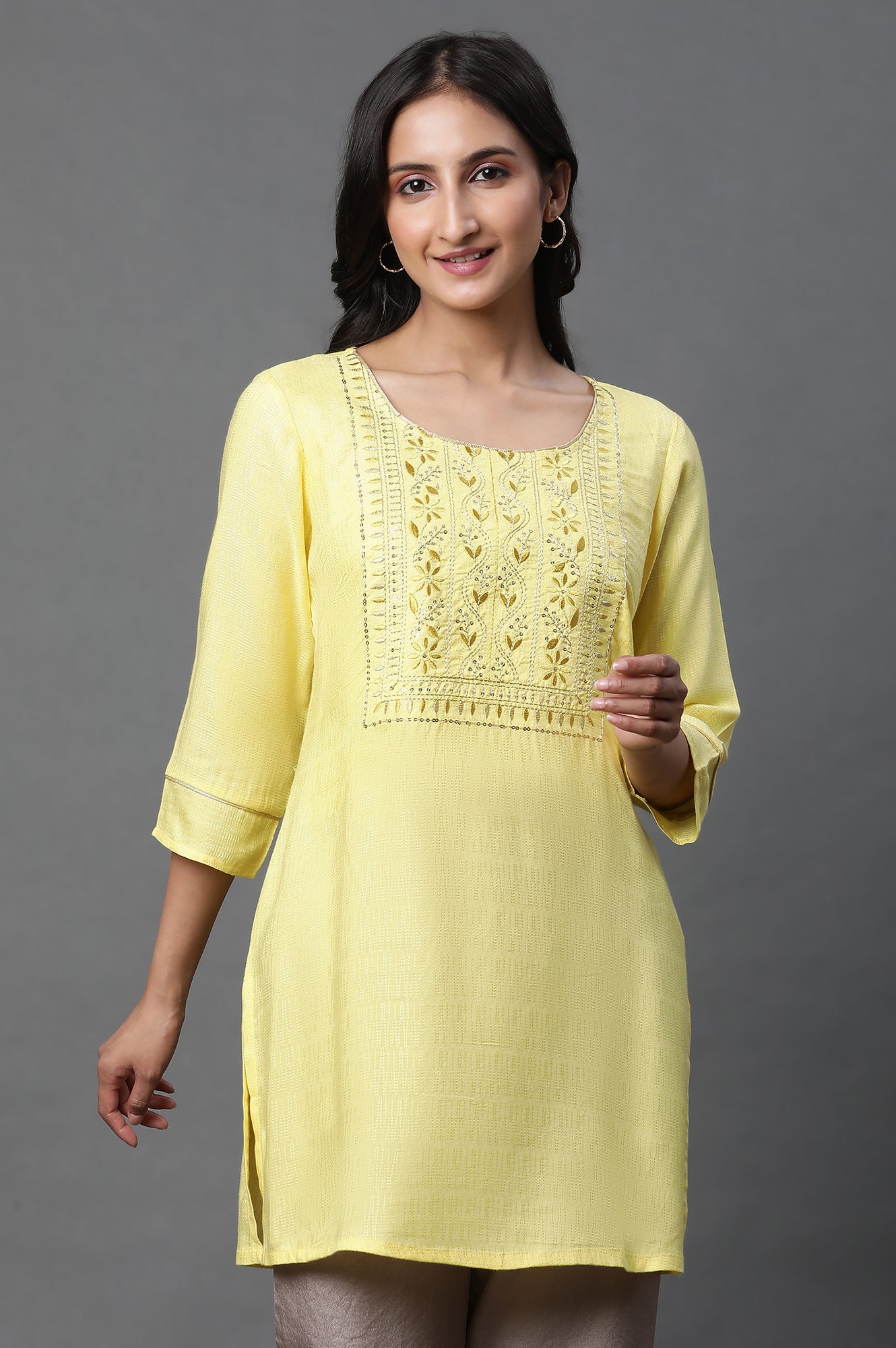 Peach Zari Embroidered Kurti