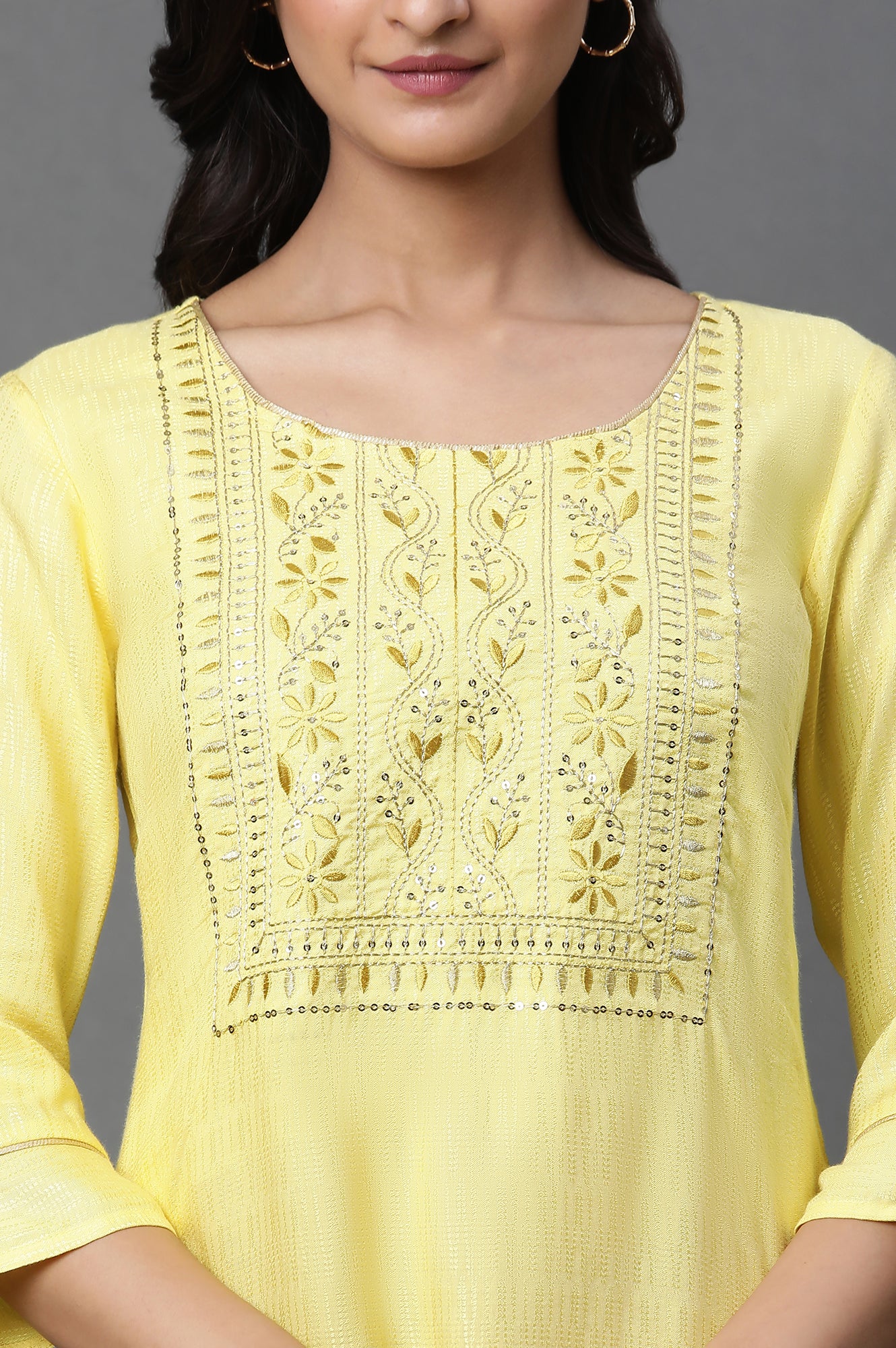 Peach Zari Embroidered Kurti