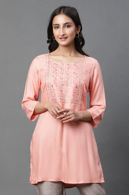 Peach Zari Embroidered Kurti