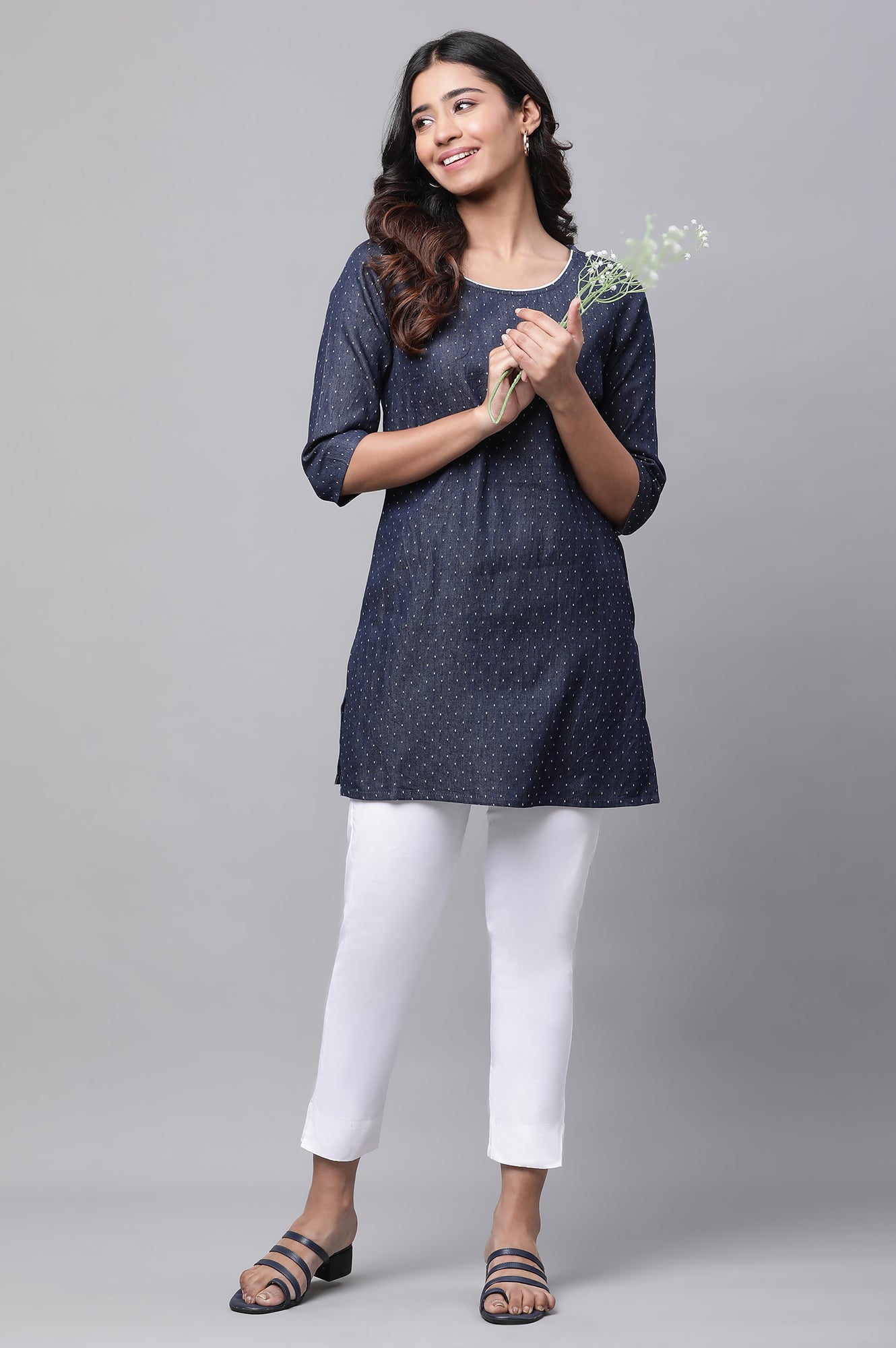 Blue Cotton Denim Casual Short Kurti