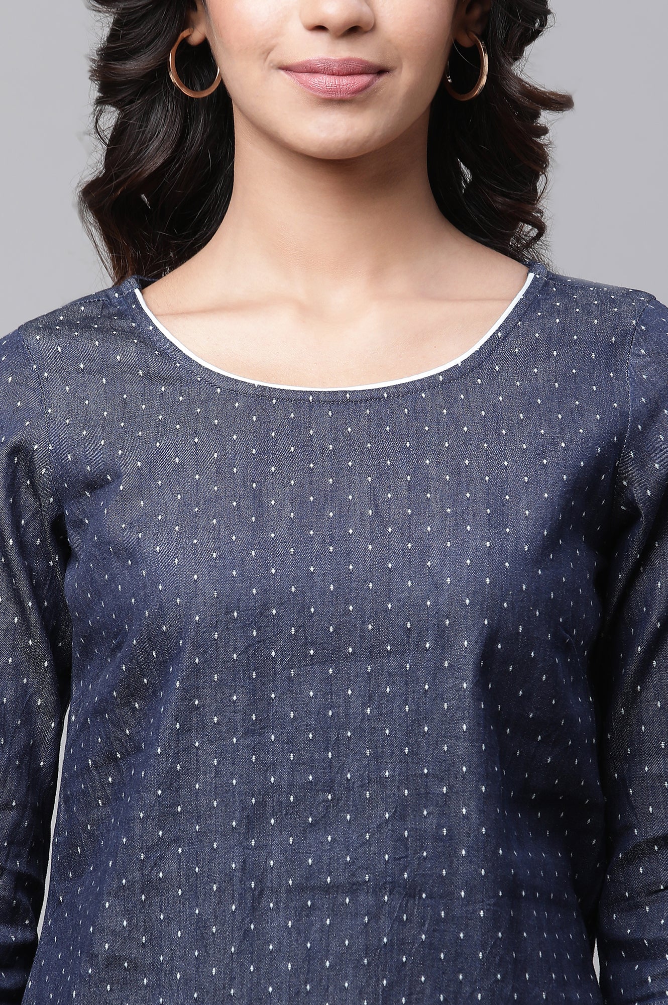 Blue Cotton Denim Casual Short Kurti