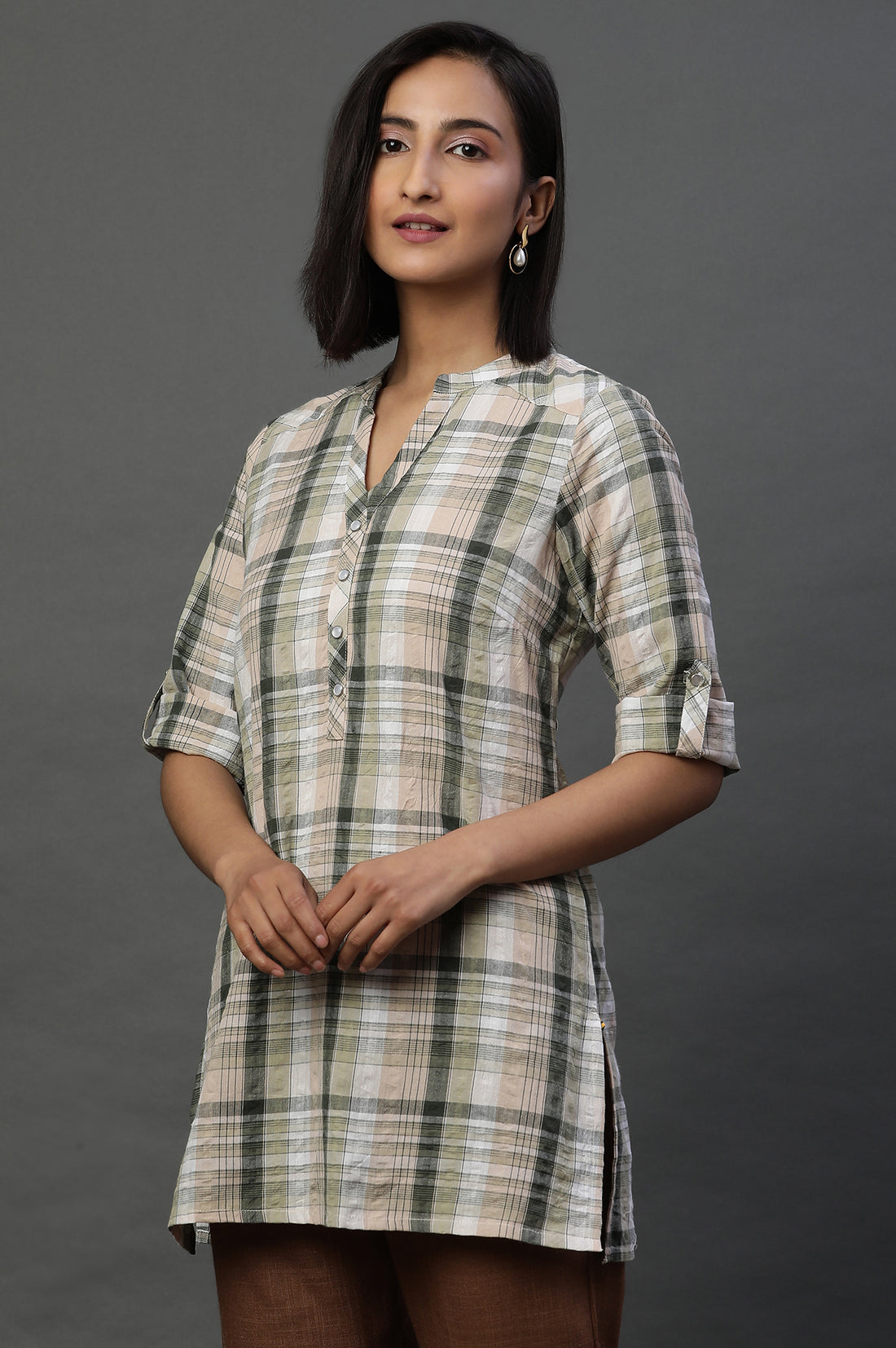 Earthy Multicoloured Stripe Cotton Kurti