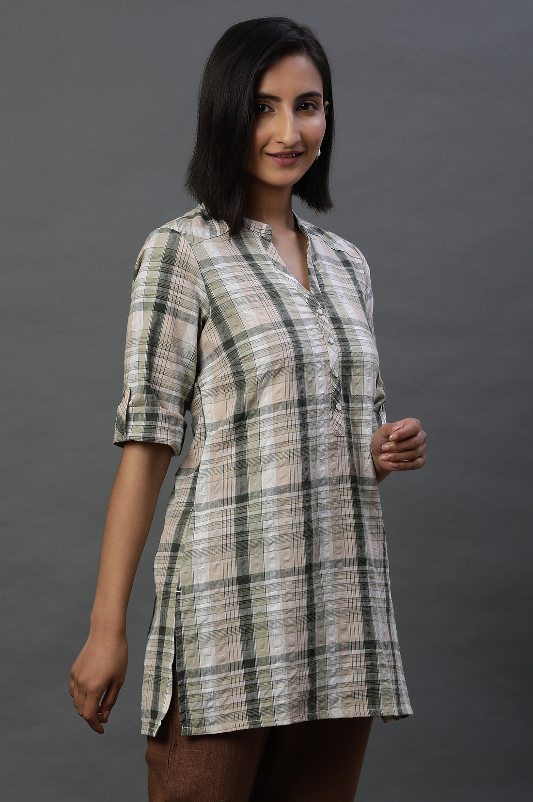 Earthy Multicoloured Stripe Cotton Kurti