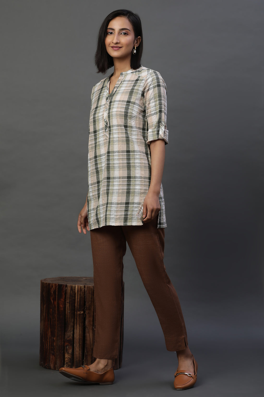 Earthy Multicoloured Stripe Cotton Kurti