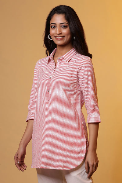 Peach and White Stripe Shirt Kurti