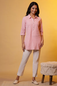 Peach and White Stripe Shirt Kurti