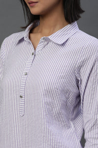 Purple and White Seer Sucker Stripe Casual Kurti
