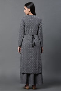 Grey Printed Winter Kurta