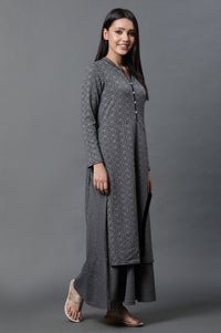 Grey Printed Winter Kurta