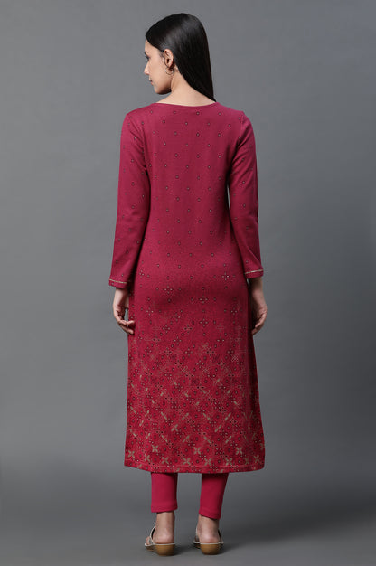 Pink Geometric Printed Jacquard Winter Kurta