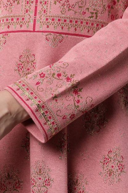 Pink Jacquard Embellished Winter Dress