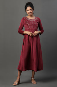 Red Embellished Velvet Festive Winter Dress