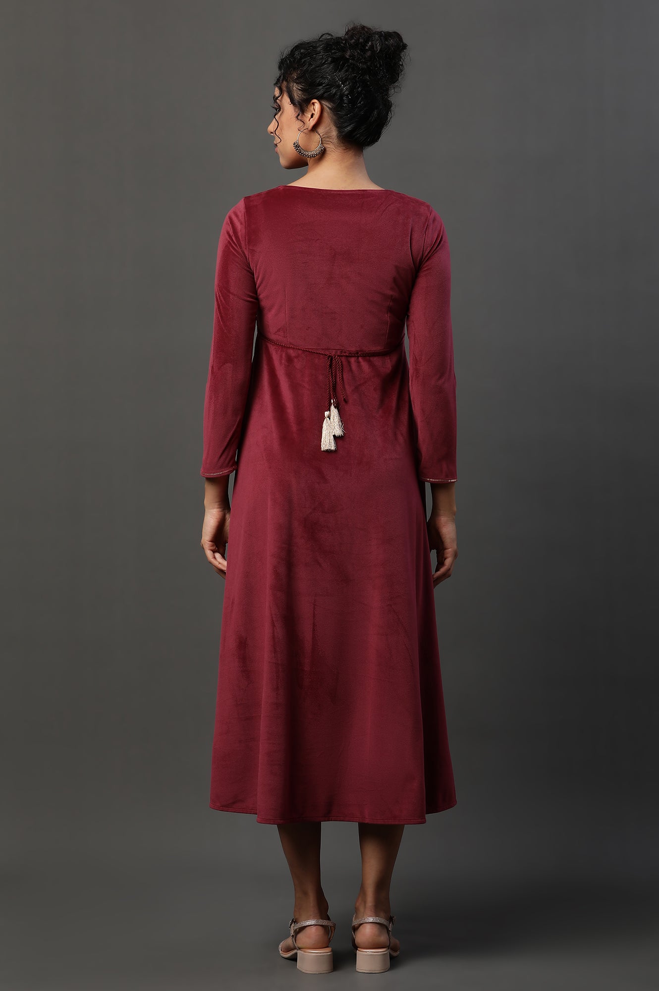 Red Embellished Velvet Festive Winter Dress