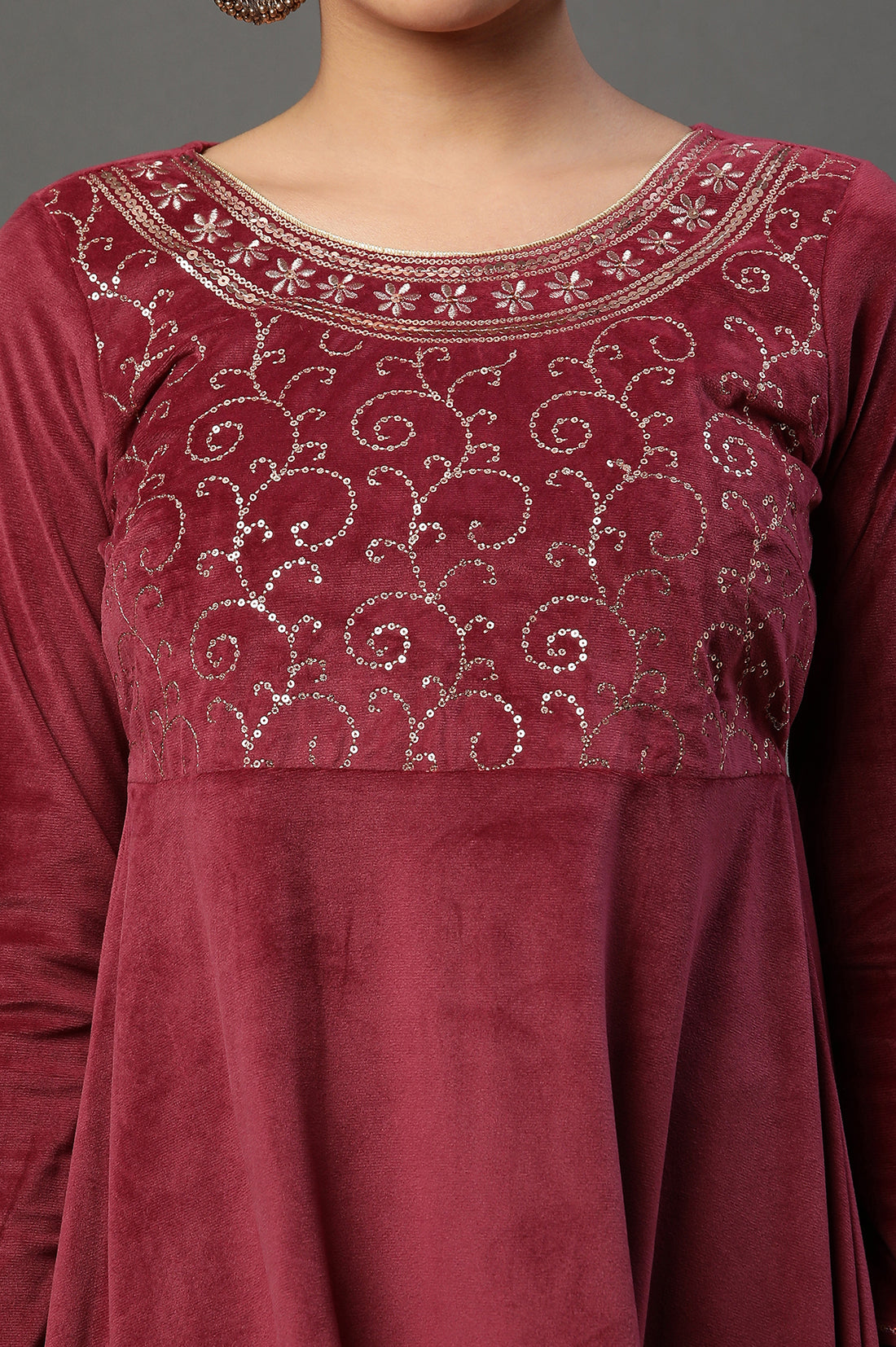 Buy Red Embellished Velvet Festive Winter Dress Online for Woman