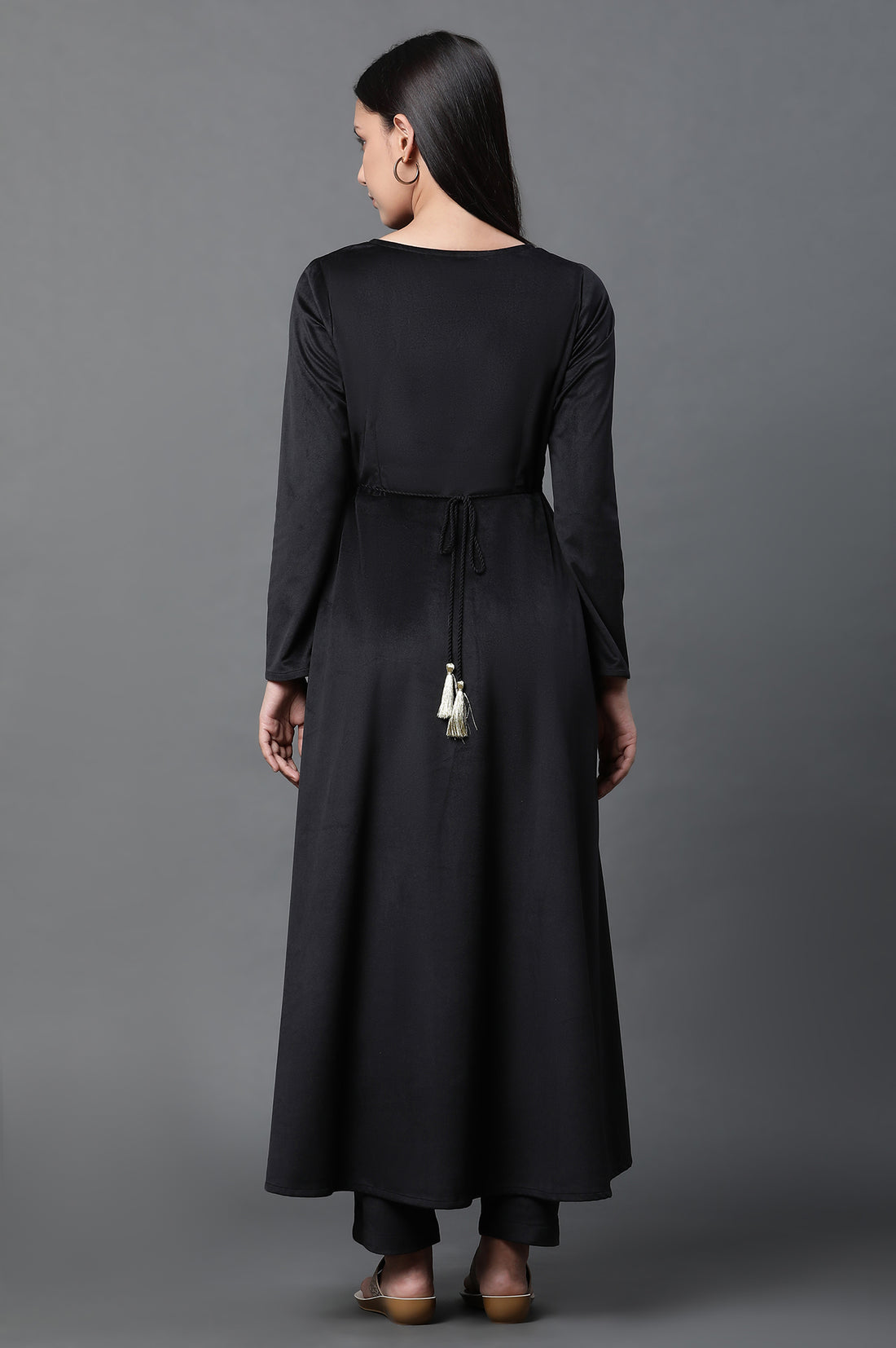 Black Embroidered Velvet Winter Dress