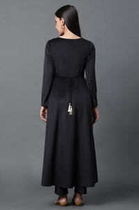Black Embroidered Velvet Winter Dress