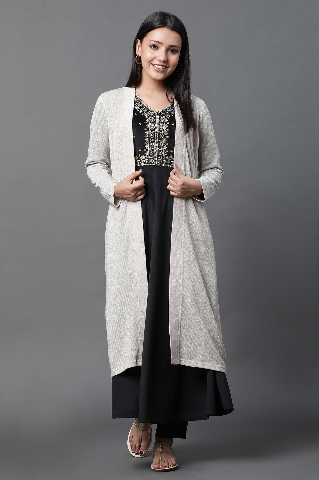 Off White Front Open Winter Gilet