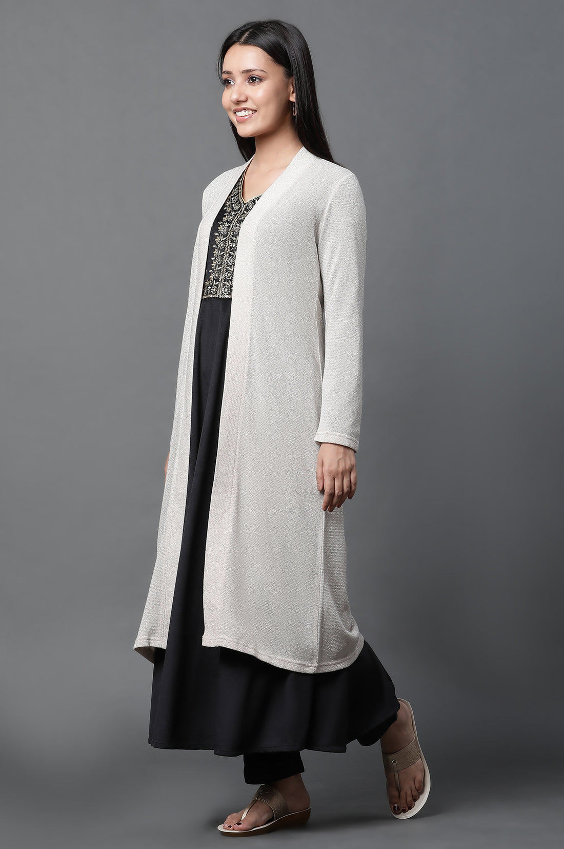 Off White Front Open Winter Gilet