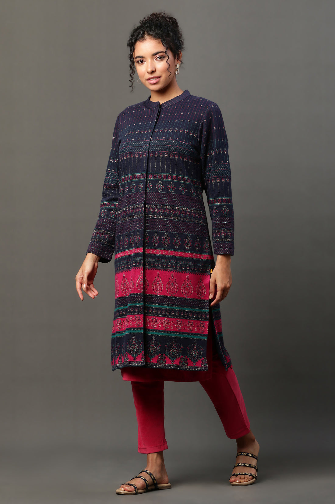 Navy Yark Dyed Ethnic Winter Jacket