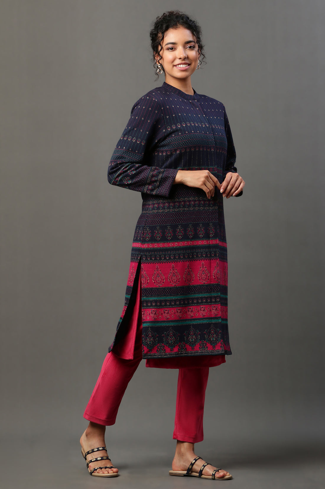 Navy Yark Dyed Ethnic Winter Jacket