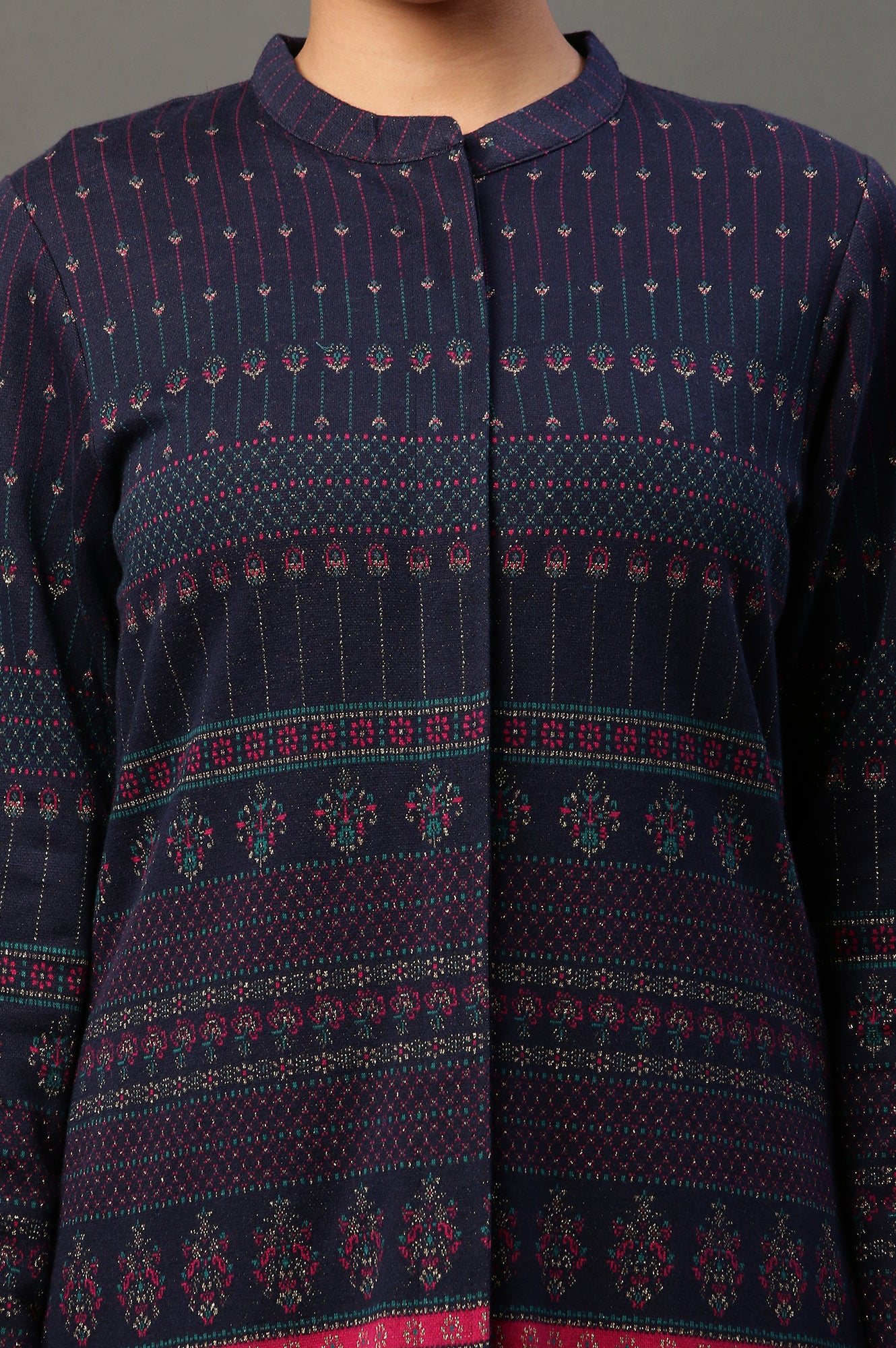 Navy Yark Dyed Ethnic Winter Jacket