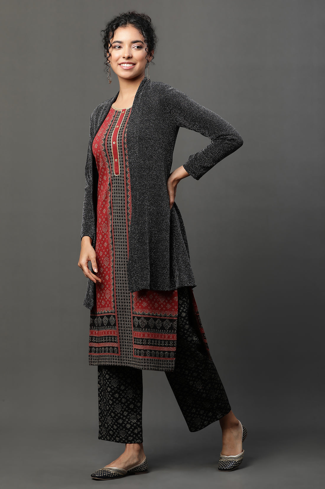 Black Shimmer Front Open Winter Gilet