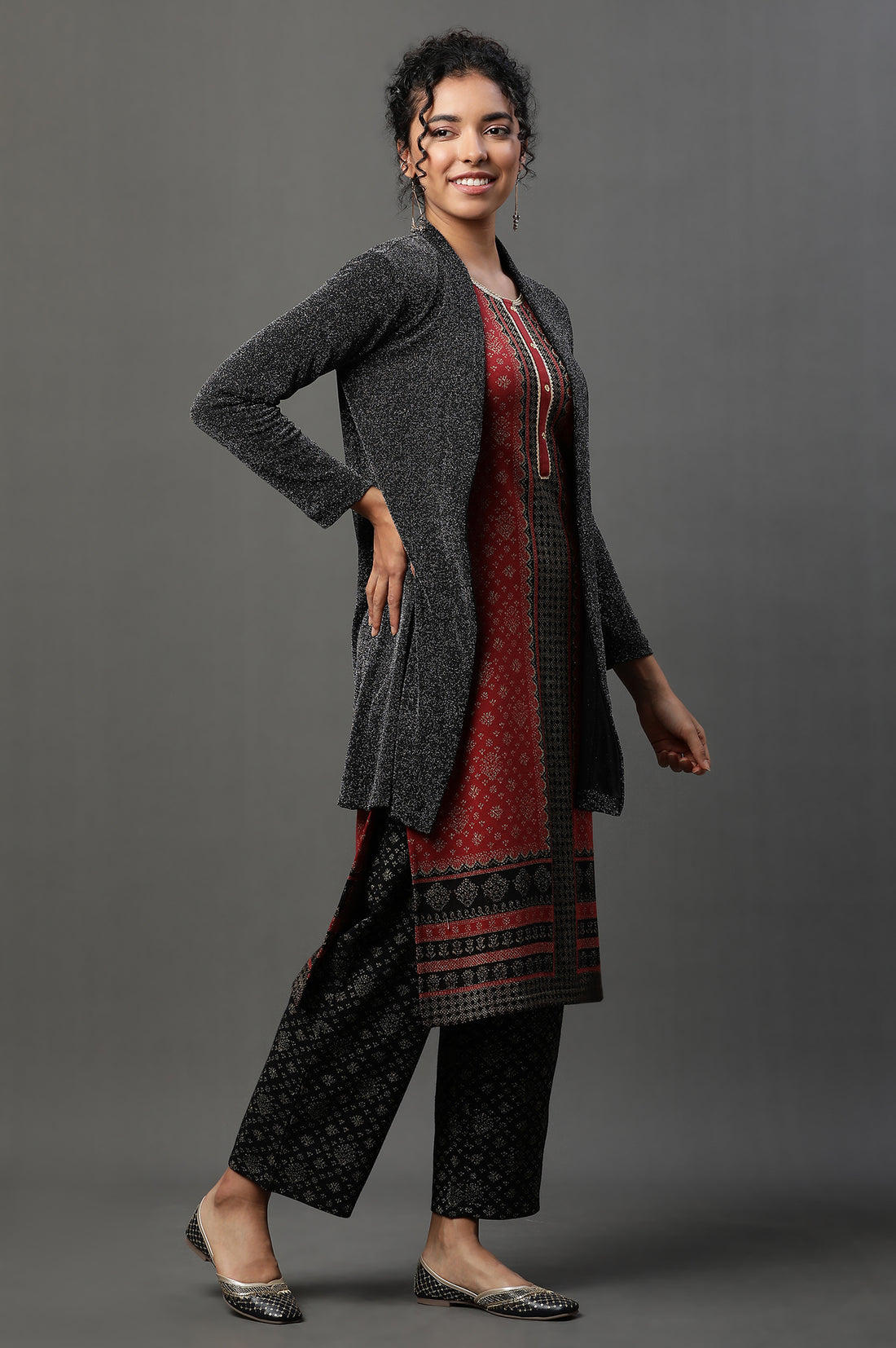 Black Shimmer Front Open Winter Gilet