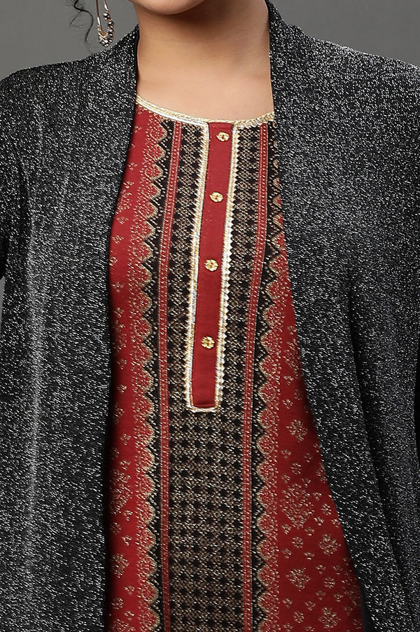 Black Shimmer Front Open Winter Gilet