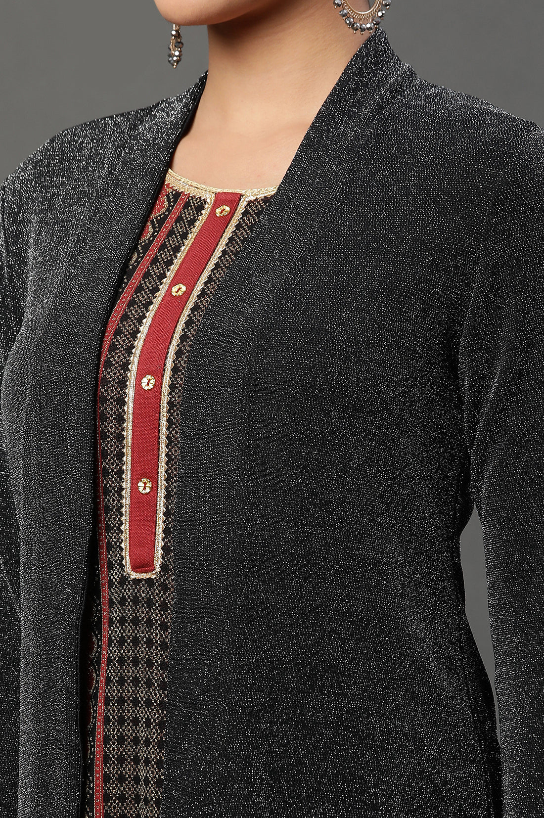 Black Shimmer Front Open Winter Gilet